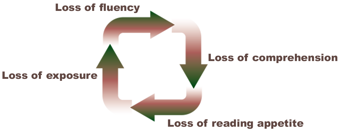 Diagram illustrating the negative spiral induced by lack of fluency.