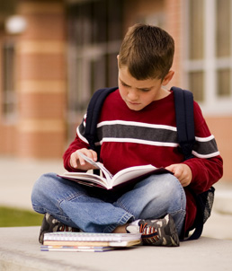 Photo showing an Elementary School boy reading.